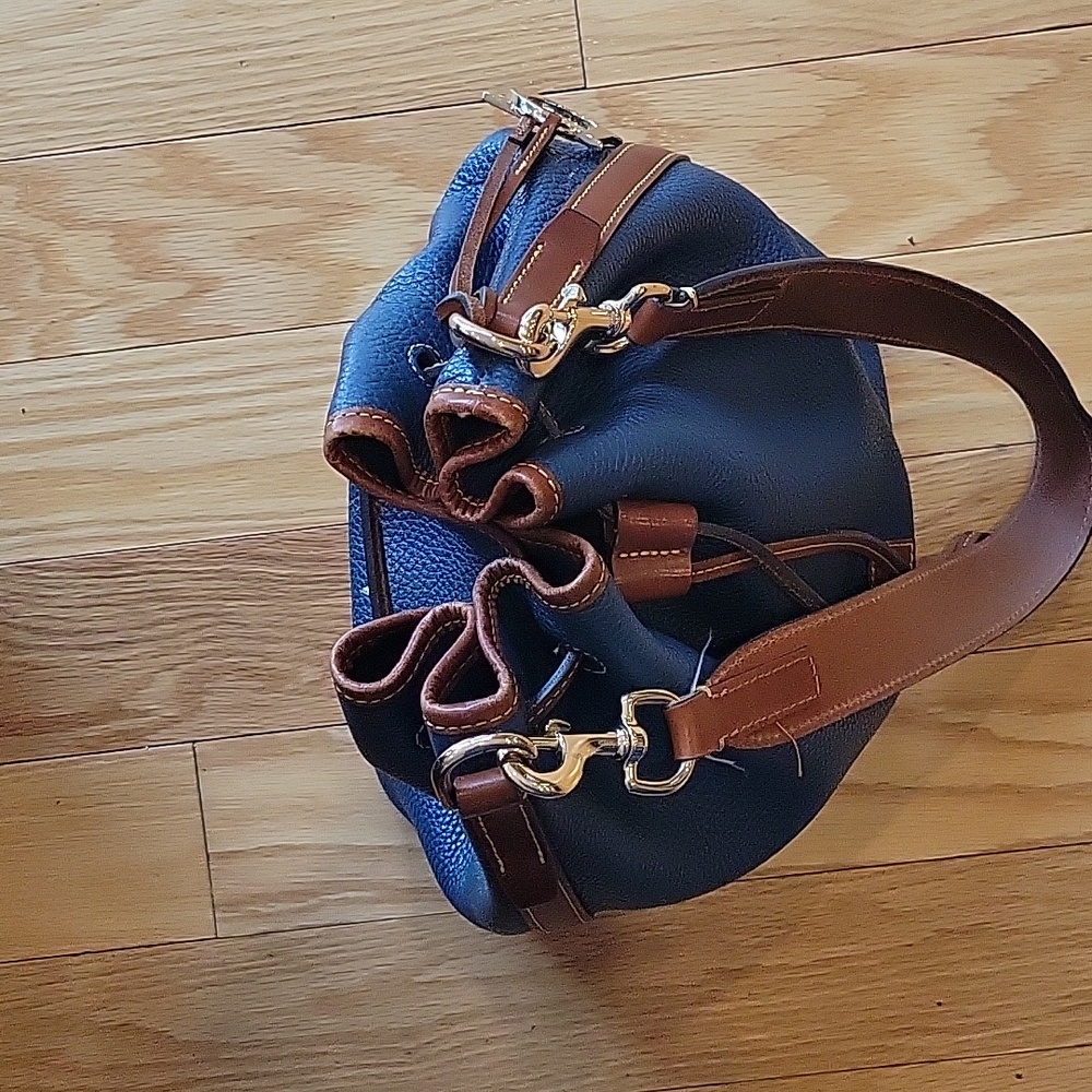 Dooney & Bourke Pebbled Leather Drawstring Bucket Bag With Gold Hardware & Charm - Picture 8 of 16